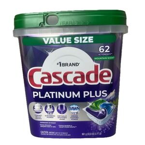 2X Cascade Platinum Plus Dishwasher Actionpacs Mountain Scent 124ct Pods